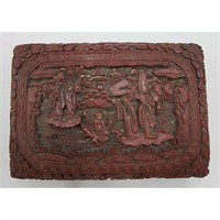 Carved Chinese Cinnabar Box With Mark 19th Centur