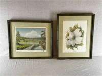 2 green framed prints