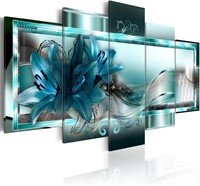 Teal Lily Flowers Canvas Wall Art, 60'Wx30'H