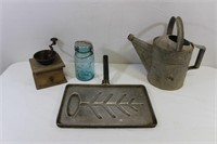 Antique Coffee Grinder, Watering Can & More