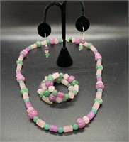 Jadeite Necklace, Bracelet And Earrings