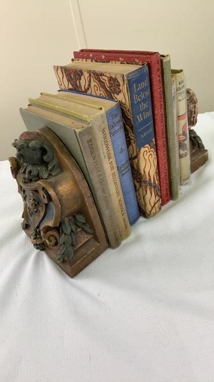 Chalk ware bookends w/ vintage books