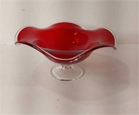 Vintage Ruby & Clear Glass Pedestal Bowl U16A