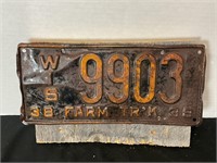 1938 Wisconsin Farm License Plate