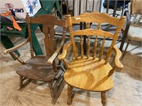2 wooden chairs including rocking chair