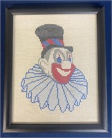 Framed Clown Cross Stitch 9 3/4”x12”