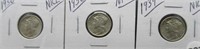 (3) Mercury Silver Dimes. Dates: 2-1936, 1939.