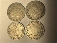 4 Liberty Head V Nickels: 1903, 1905, 1911, 1912