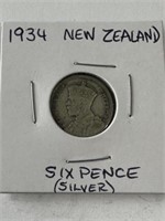 1934 New Zealand Sixpence (50% Silver)