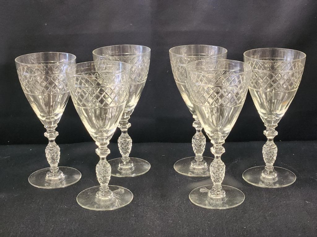 SET OF (6) VINTAGE CRYSTAL WATER GLASSES