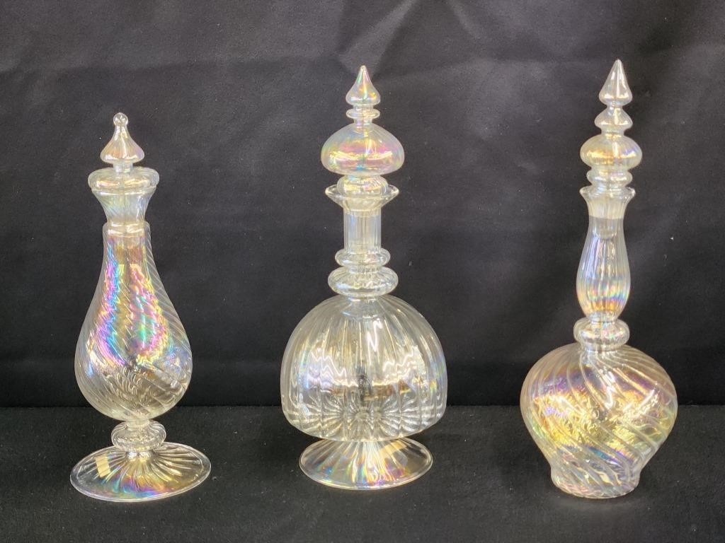 SET OF (3) BLOWN GLASS DECANTERS