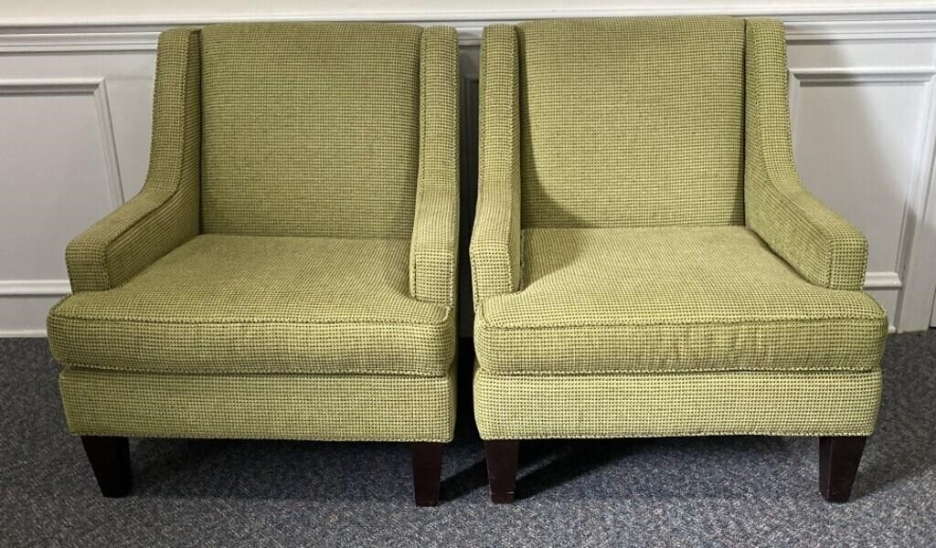 (2) MCM Upholstery Green chairs,  upholstery is