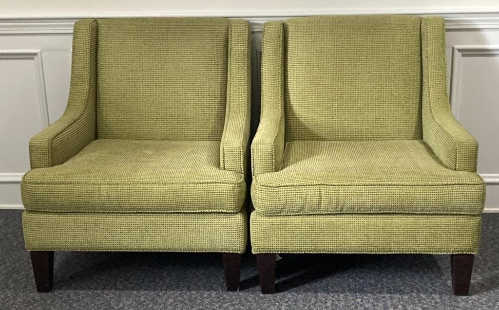 (2) MCM Upholstery Green chairs, one has a tear