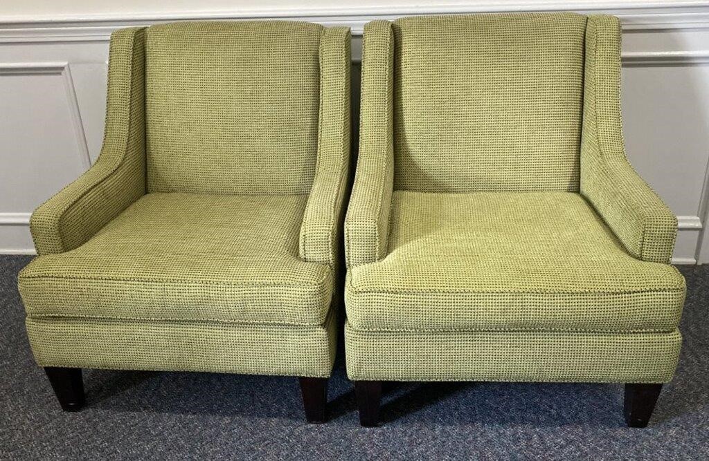 (2) MCM Upholstery Green chairs, one has a tear