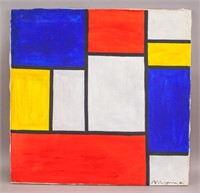 Dutch Oil on Canvas De Stijl Signed Mondrian