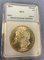 1880 S Morgan silver dollar, MS 67 by NNC