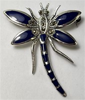 Large Sterling Blue lapis Dragon Fly Pin/Brooch 6G