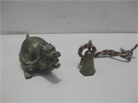 Brass Yin Yang Dragon Turtle W/Bell Tallest 2.5"