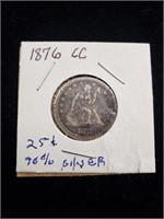 1876 CC  90% Silver Seated Liberty Coin.