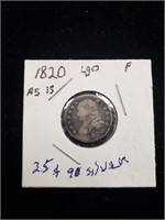 1820 90% Silver Capped Bust Dime.