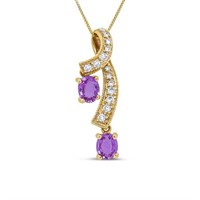 14K Yellow Gold Sapphire Diamond Pendant Necklace