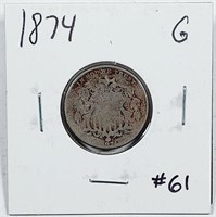 1874  Shield Nickel   G