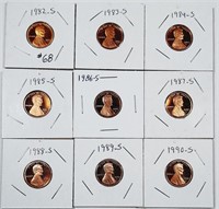Lot of 9  Lincoln Cents  Proof   1982-S to 1990-S