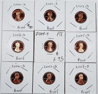 Lot of 9  Lincoln Cents   Proof   2000-S to 2008-S