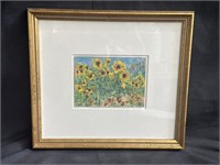 Signed water color on rag paper, sunflower still