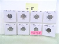 (8) Steel Wheat Cents, (4)–1943, (3)–43D, (1)–43s