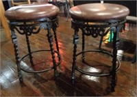 Pair of Iron & Leather Stools