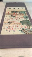 Vintage Asian Inspired Watercolor Scroll 64x25