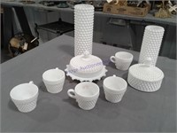 Milkglass bubble pattern--cups, vases, covered