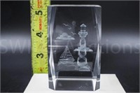 Crystal etched with lighthouse and sailboat