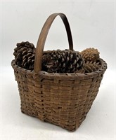 Primitive Basket w Pinecones