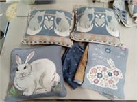 3 Throw Pillows, Easter Runner And Tablecloth
