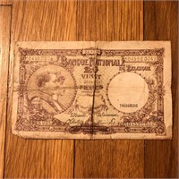 1944 Belgium 20 Francs Banknote