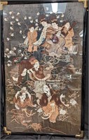 Large Framed Vintage Asian Silk Embroidery Artwork