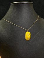 Yellow Jade & 10k Gold Shoe Pendant