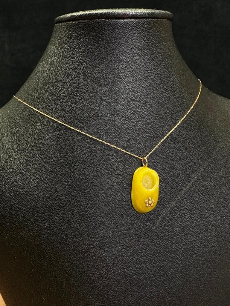 Yellow Jade & 10k Gold Shoe Pendant