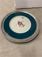 Hand painted plate with Wallace sterling silver