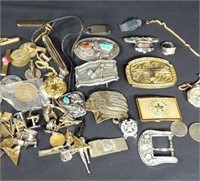 Large Grouping of Cuff Links, Buckles, Coins &