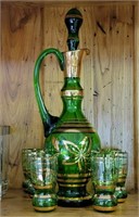 Bohemian Emerald Green Decanter & 6 Glasses