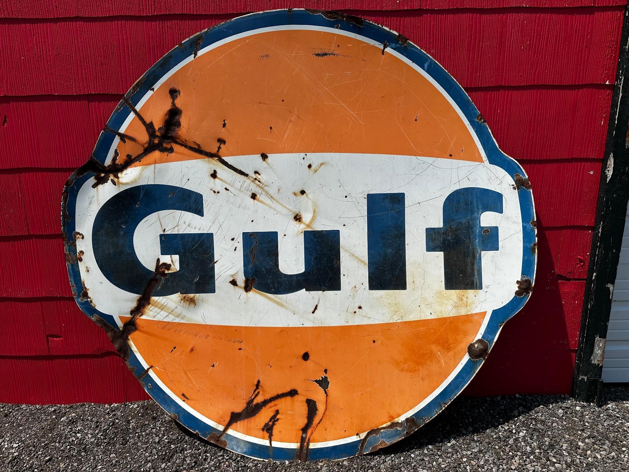 6ft x 5.6ft Authentic 2 Sided Porcelain Gulf Sign