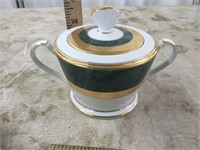 Noritake Fitzgerald Sugar bowl lid green gold bone