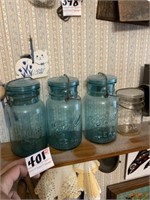 4 Ball Jars - 3 are Blue