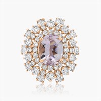 14K YELLOW GOLD 3.00CT KUNZITE 3.00CT DIAMOND RING