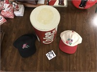 Coca-Cola Tin & Two Hats