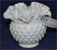 5" Fenton Milk Glass Hobnail Scalloped Vase