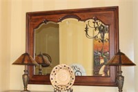 Large Wood Framed Beveled Mirror